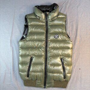 American Eagle Outfitters Women's Puffer Vest Olive Green Zip Logo Patch Size XS